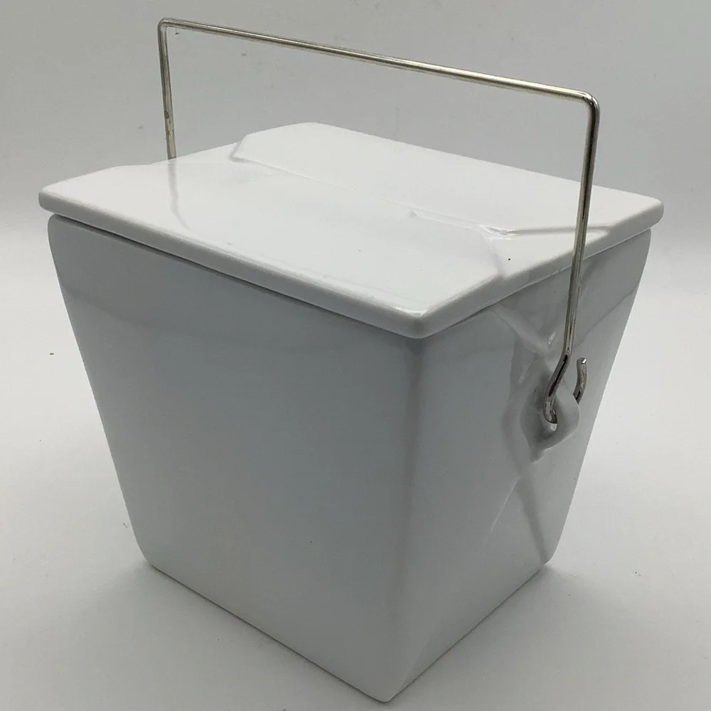 Pottery Barn Ceramic Chinese Take Out Box with Metal Handle